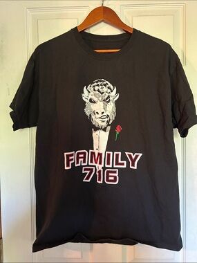 Champion Black Tee with Buffalo Tuxedo Graphic and Red Rose
